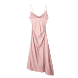 Yipinpay Pink Slip Long Dress Women Backless Satin Dress Woman Asymmetric Evening Party Dresses For Women 2023 Sexy Summer Dresses