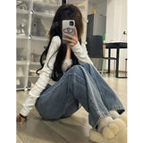 yipinpay Women Bottoms Blue Vintage High Waist Pants Casual Baggy Wide Leg Pants Fashion Street Straight Mopping Trouser Ladies Summer