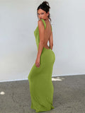 Yipinpay MO Elegant Sexy Backless Draped Maxi Dress for Women Club Party Vestidos Sleeveless Beach Holiday Dresses Outfits