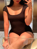 Yipinpay Summer Backless Playsuit Chic Fashion Women Short Sleeve Round Neck Skinny Short Rompers Streetwear Club Outfit