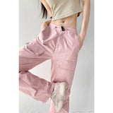yipinpay Woman Cargo Pants High Waist Vintage Straight Trouser America Streetwear Harajuku Grey Casual Drawstring Cargo Sweat Pants