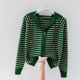 Yipinpay Autumn/Winter New Hooded Knit Cardigan Sweatshirt Western Loose Striped Hooded Top