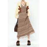 yipinpay Women Stripe Knitting Dress Spring New Sexy Long Suspender Dress Skirt Advanced Sense Fashion Streetwear V-neck Female Dress