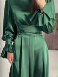 Yipinpay Ruffled Bandage Elegant Maxi Dress For Women Patchwork Slim Lace-Up Solid Vintage Evening Partywear Ladies Long Dress 2024
