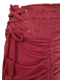 Yipinpay Lace Up Pleated Skirts Y2K Fairy Grunge Irregular Hem Midi Skirts Vintage Women Lace Skirts Streetwear 2023 New