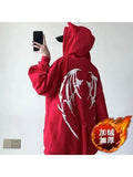 Yipinpay Women Hoodie Cartoon Devil Cowhorn American Retro Pullover 2024 New Couple Fashion Punk Coat Japanese Hip Hop Streetwear