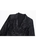 Yipinpay Black Sequin Blazer Woman Tailoring Glitter Blazer Women Fashion Office Elegant Womens Jackets Winter Women's Formal Jacket