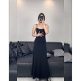 yipinpay Women Black Dress Dress Sleeveless Sexy Europe and America Suspender Simple Temperament Summer 2023 NEW Female Long Skirt