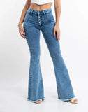Yipinpay 2024 New High Waist Boot Cut Jeans For Women Fashion Skinny Stretch Button Raw Denim Flared Pants Slim Fit Trousers S-2XL