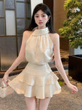 Yipinpay Woman Two Piece Set Sexy Elegant Crop Tank Tops Rhinestone Camis Slim Mini Skirts Summer Fashion Ladies Suits Chic