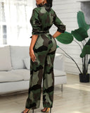 Yipinpay jumpsuit for women V Neck Camouflage Print Buttoned Jumpsuit one piece autumn ladies rompers female clothing outfits
