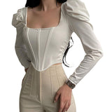 Yipinpay Women y2k T-shirts Fall Winter 2023 Sexy Crop Top Clothing Vintage Harajuku Fairy Aesthetic Luxury Long Sleeve Top Streetwear