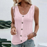 Yipinpay Womens Button Strappy Solid Casual Tank Ladies Summer Loose Beach Sexy Vest Tops 2024