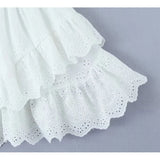 Yipinpay New Women Floral Embroidery White Mini Skirt Lady Vintage Elastic Waist Holiday Summer Skirts