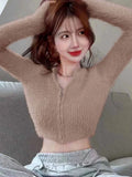Yipinpay Mohair Zipper Sweater Sueter White Fur Cropped Cardigan Knitted Jacket Korean Fashion Clothes Pink Cardigan Tops Women