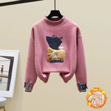 Yipinpay Women's Fashion Plush Sweater Tracksuits 2 Piece Set 2024 Winter Warm Loose Fake Two-piece Pullover Top + Pants Sportswear Suit