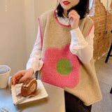 Yipinpay New Knitted Vest Women's Autumn Loose Small Fresh Flower Vest