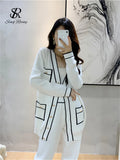 Yipinpay Fashion Sweater Two Pieces Sets Ladies Long Sleeve Knit Cardigan+Wide Leg Long Pant Sets Women OL Loose Knitted Suits