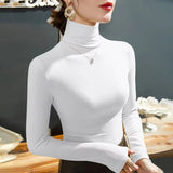 Yipinpay Fashion Autumn Winter Female Turtleneck Fleece Stretch Shirt Women Long Sleeve T-shirt Warm Basic Pullover Bottoming Tops