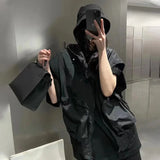 Yipinpay Versatile Covering Flesh Hooded Vest Women Coat Summer New Fashion Safari Style Thin Sleeveless Vest Top Women Clothing
