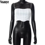 yipinpay Women Sleeveless T Shirt Strap Corset Cropped Vest Tops Sexy Club Y2K White Black Backless Skinny Short Tank Top 2023