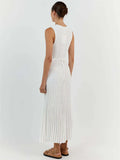 Yipinpay Knitwear White Casual Long Dress For Women Sleeveless High Waist Slim Strapless Loose Dress Solid Basic Ladies Maxi Dress