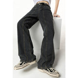 yipinpay Vintage Navy Blue High Waist Women Jeans American Fashion Streetwear Wide Leg Jean Female Trouser Straight Denim Pants