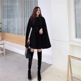 Yipinpay Autumn High Quality Woolen Cloth Shawl Cape Poncho Belt Women Mid-length Korean Sleeveless Casual Ladies Cape Coats Black