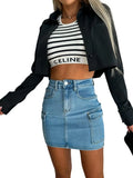 Yipinpay Summer New Women Denim Pocket Workwear Short Skirt Fashion High Stretch Sexy Jeans Mini Skirt Casual Female Clothing S-2XL