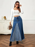 Yipinpay Autumn New Women's Denim Long Skirt Fashion Loose Spliced Denim Swing Skirt Female Casual Clothes XS-L Drop Shipping