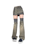 Yipinpay Design Fashion Patchwork Striped Skirt Women Denim Short Skirt Bottoms High Waist Sexy Korean Grey Hiphop Punk Streetwear