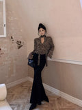 Yipinpay Leopard Printed Shirts Women V Neck Flare Long Sleeve Loose Female Fashion Sexy Elegant Blouse Streetwear Casual Tops