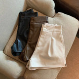 Yipinpay Women Chic Fashion Side Pockets Black Faux Leather Shorts Vintage High Waist Zipper Fly Female Short Pants Mujer PU Y2k Sexy