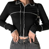 Yipinpay Women T-shirts Fall Winter 2023 Sexy Crop Top Clothes Harajuku y2k Fairy Grunge Aesthetic Vintage Long Sleeve Top Streetwear