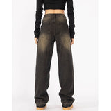 yipinpay Women's Jeans Vintage High Waist Streetwear Fashion Summer Loose Black Straight Jean Pants Baggy Wide Leg Denim Trousers