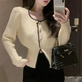 Yipinpay Elegant Knitted Cardigan Women Square Collar Long Sleeve Single Breasted Autumn Winter Outwear Sweater Female Chic
