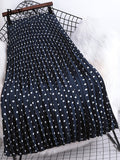 yipinpay Summer Polka Dot Printed Midi Long Skirt Women Vintage Elastic High Waist A-line Pleated Skirts Ladies Casual Clothing