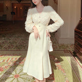 Yipinpay Long White Dress Women French Vintage V-neck Lace Slim Y2K Dress Spring Korean One Piece Casual Evening Party Dress 2023