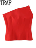 Yipinpay Red Corset Top Woman Off Shoulder Tops For Women Bustier Asymmetric Crop Top Woman Party Night Backless Lingerie Sexy Tops