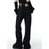 yipinpay Women Black Jeans High Waist Korean Fashion Streetwear Style Wide Leg Jean Female Baggy Trouser Straight Denim Pants