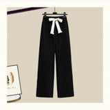 Yipinpay Women's Fashion Set 2024 Spring Autumn New Splicing Shirt+Elastic Waist Wide Leg Pants Two Piece Korean Chic Blouse Trouser Suit
