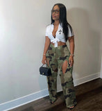 Yipinpay street casual digital printed Cargo straight-leg pants women fashion Street hipster hollow camouflage trousers