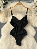 Yipinpay Sexy PU Leather Camis Bodysuits Women French Style V Neck Straps Sheath Rompers 2024 Summer Solid Fashion Jumpsutis