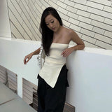 Yipinpay Women Knitted Tube Top Strapless Backless Irregular Slit Solid Color Summer Ladies Stretchy Vest for Club Party