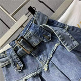 Yipinpay Light Blue Sweet Spicy Girl Pleated Denim Skirt Summer New Korean Fashion High Waist Slimming A-line Short Skirt for Women