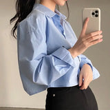 Yipinpay Split Loose Lapel Short Long Sleeved Blouse Blusas Mujer Casual White Shirt Women Roupas Femininas Wild Tops OL Shirts