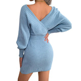 Yipinpay Women Knitted Dress Fall Winter 2023 Chic Elegant Vintage Luxury Designer Sexy Bodycon Long Sleeve Clothes Evening Party Prom