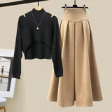 Yipinpay Spring Autumn New Korean Elegant Knit Tassel Cover Up+Half High Collar Bottom Sweater+Midi Skirt 3 Piece Women Dress Suit