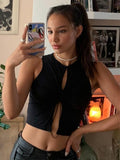 yipinpay Crop Top Cut Out Top Women Sleeveless Sexy Tank Top 90s Solid Slim Drawstring Vest O Neck Camis Fairycore Y2K Clothes