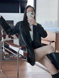 Yipinpay Black Leather Jacket Women Streetwear Loose Formal Leather Blazers Female Fashion Trend Chic Punk Leather Jacket 2023 New